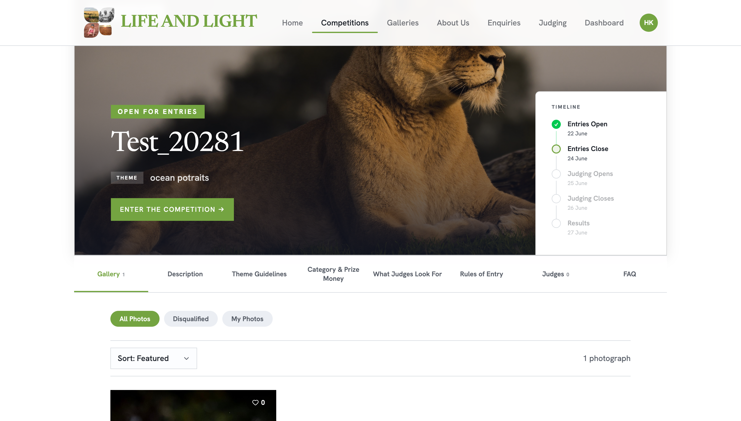 A single competition page